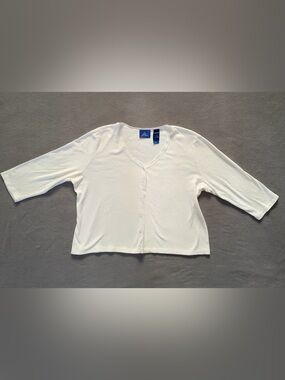 JH Collectibles White Cotton Button-Front V-Neck 3/4 Sleeve Top Size XL